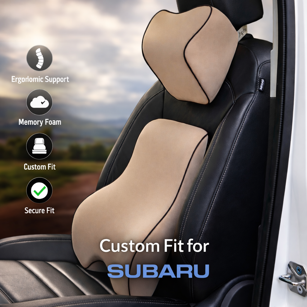 Lumbar Support Cushion for Car and Headrest Neck Pillow Kit, Custom For Cars, Ergonomically Design for Car Seat, Car Accessories SU13983 - Delicate Leather