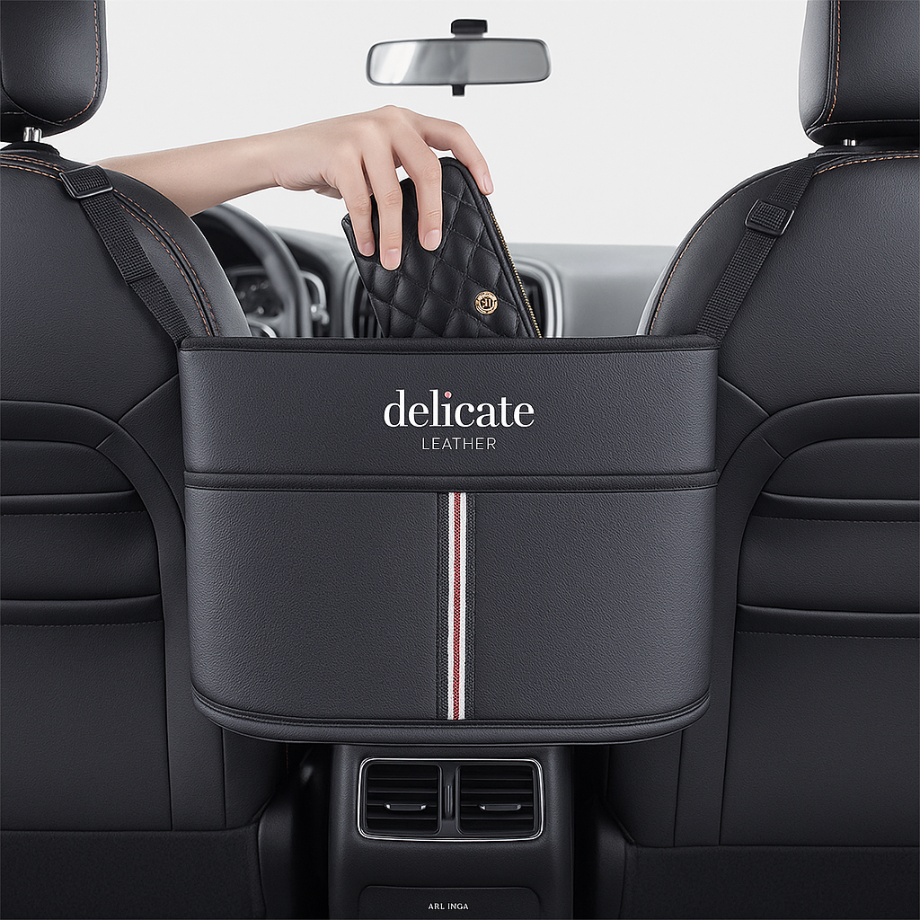 Delicate Leather Car Purse Holder for Car Handbag Holder Between Seats Premium PU Leather, Custom For Your Cars, Auto Driver Or Passenger Accessories Organizer, Hanging Car Purse Storage Pocket Back Seat Pet Barrier - Delicate Leather