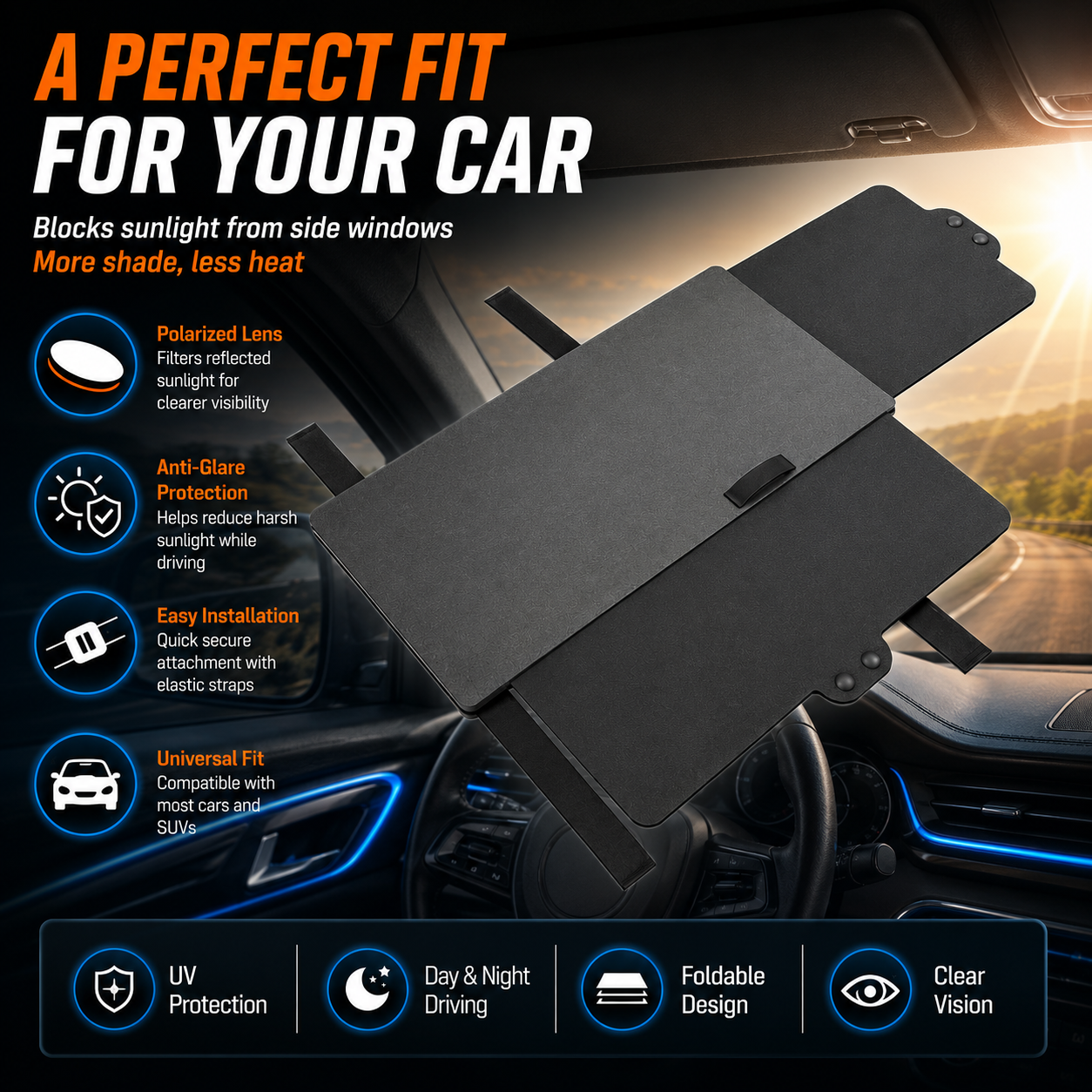 Polarized Sun Visor Sunshade Extender, Custom Fit for BMW Vehicles, Anti-Glare UV Protection Visor Extension for Cars & SUVs - Delicate Leather