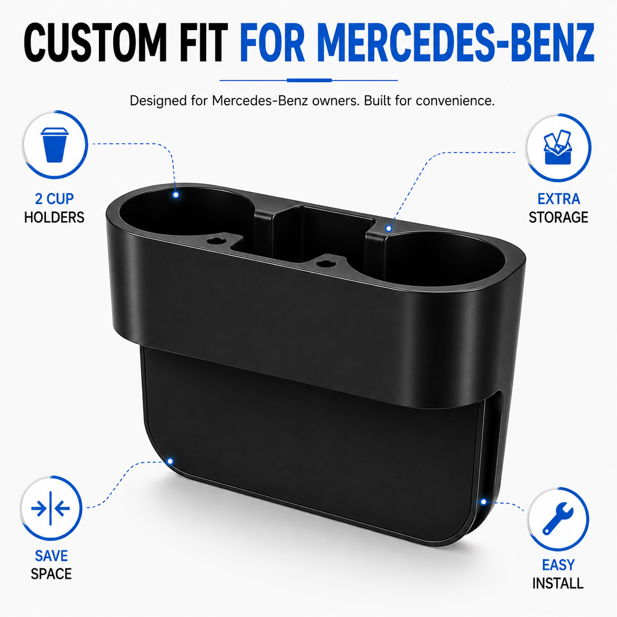 Cup Holder Portable Multifunction Vehicle Seat Cup Holder Organizer, Custom Fit for Mercedes-Benz, Car Seat Gap Storage Box for Drinks, Phone, Keys and Daily Essentials - Delicate Leather