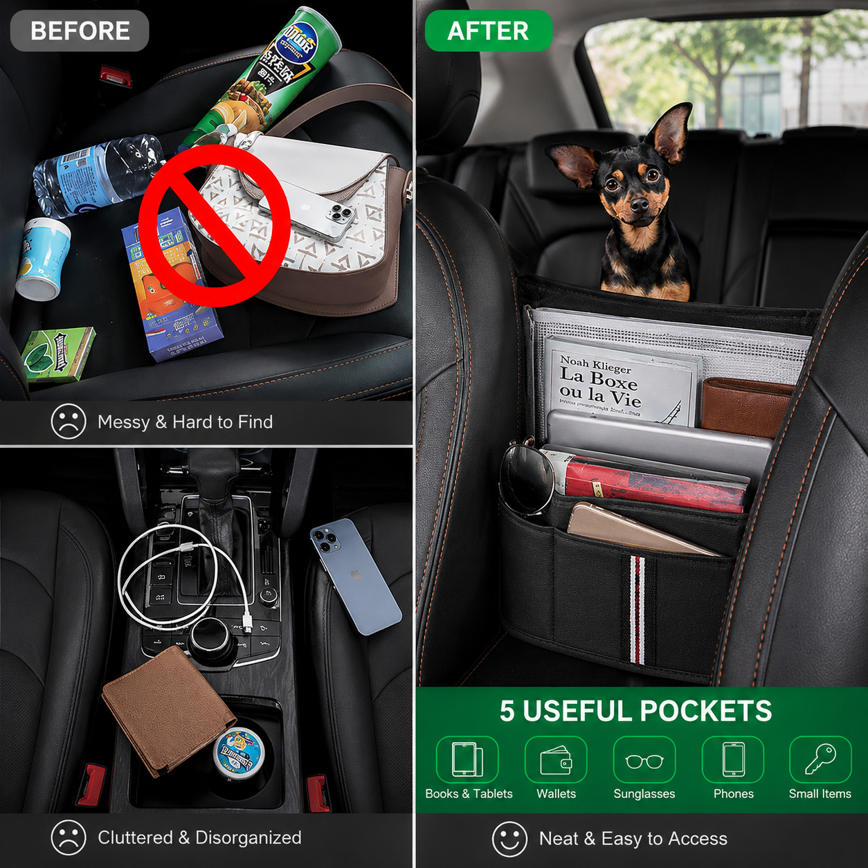 Custom Fit for Mercedes-Benz Car Purse Holder Between Seats – Premium PU Leather Handbag Organizer, Back Seat Storage Pocket & Pet - Delicate Leather