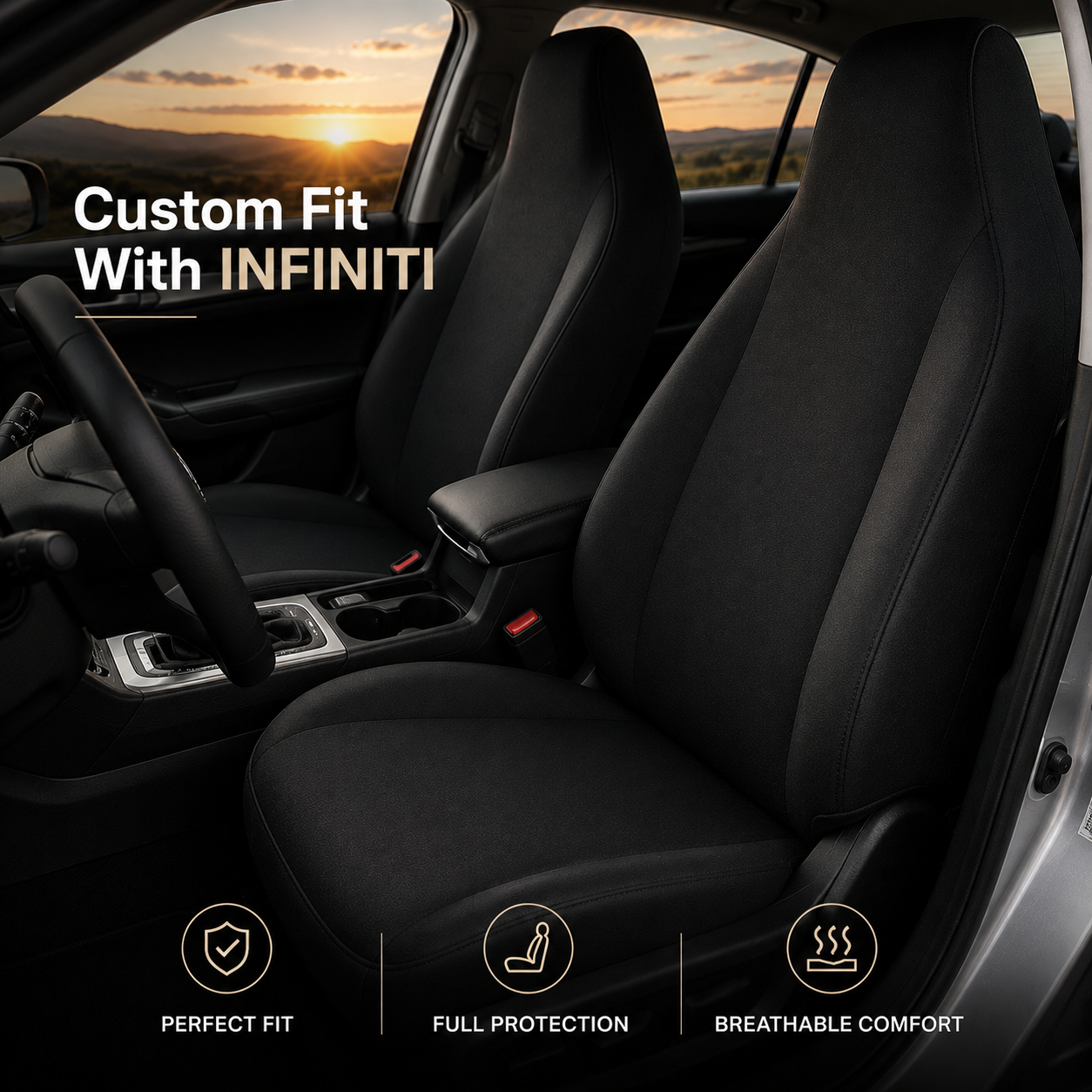 Custom Fit Car Seat Covers for Infiniti – Airbag Compatible Front Bucket Seat Protectors, 2-Piece Set - Delicate Leather