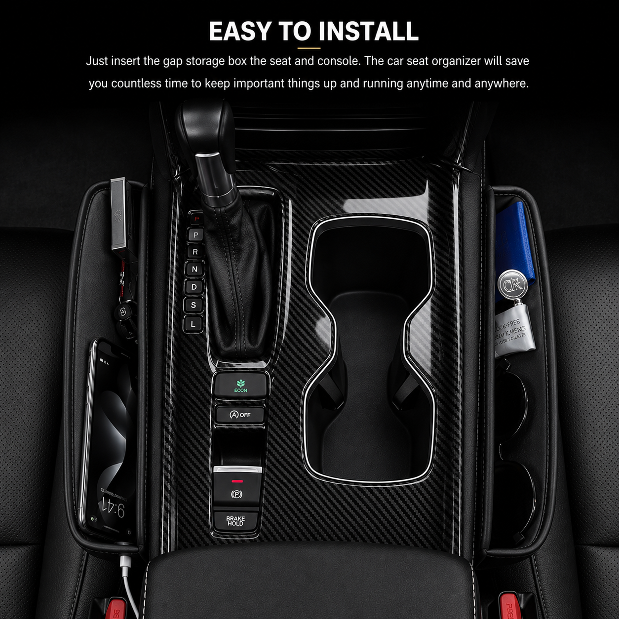 Custom Fit for Audi Car Seat Gap Filler Organizer – PU Leather Console Side Pocket Storage for Phone, Wallet & Keys - Delicate Leather
