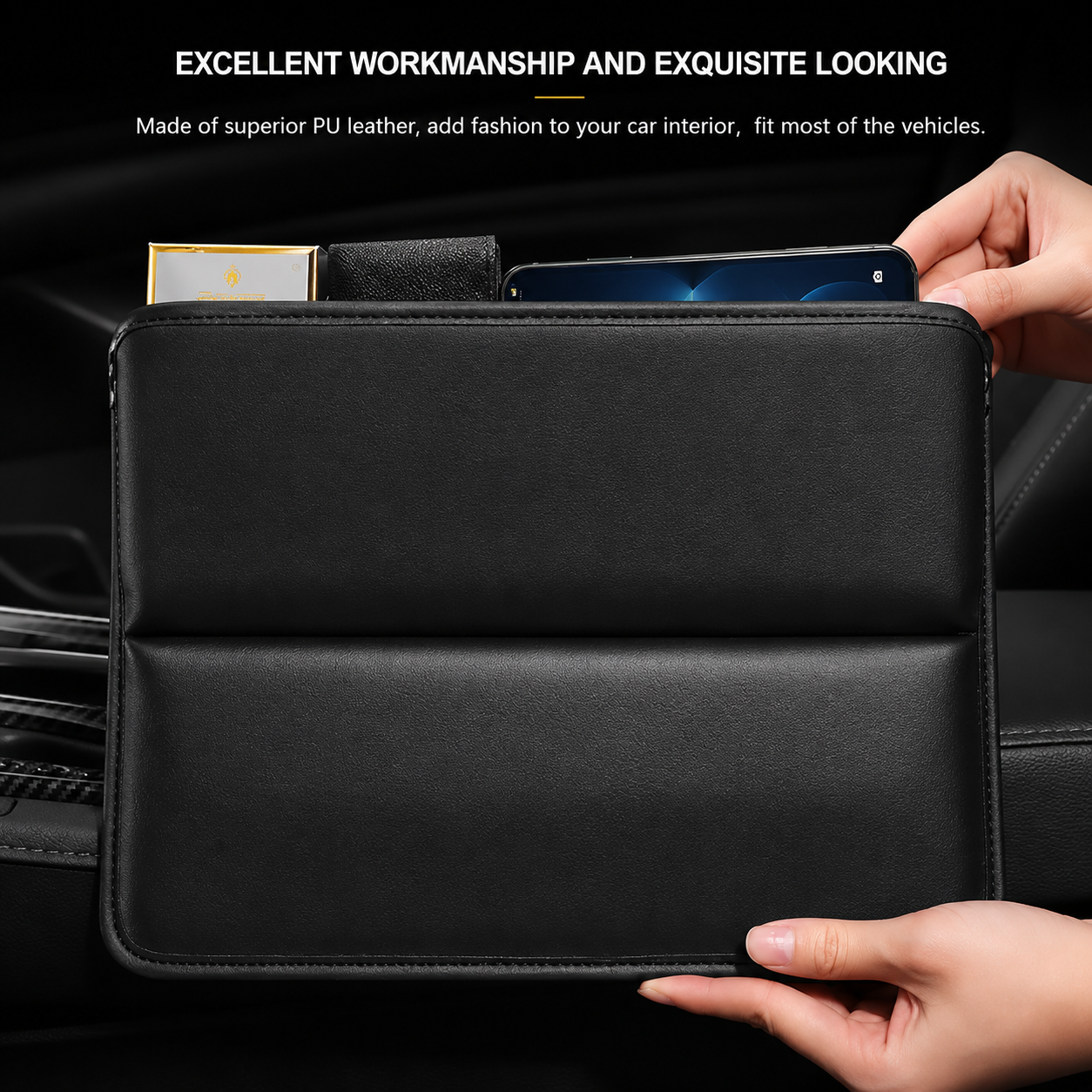 Custom Fit for Audi Car Seat Gap Filler Organizer – PU Leather Console Side Pocket Storage for Phone, Wallet & Keys - Delicate Leather