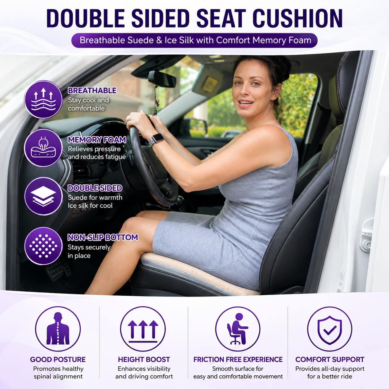 Mercedes-Benz Memory Foam Car Seat Cushion – Custom Fit Seat Pad for Enhanced Driving Comfort, Height Boost Support, Ergonomic Cushion for Car Seats, Office Chairs & Daily Use - Delicate Leather