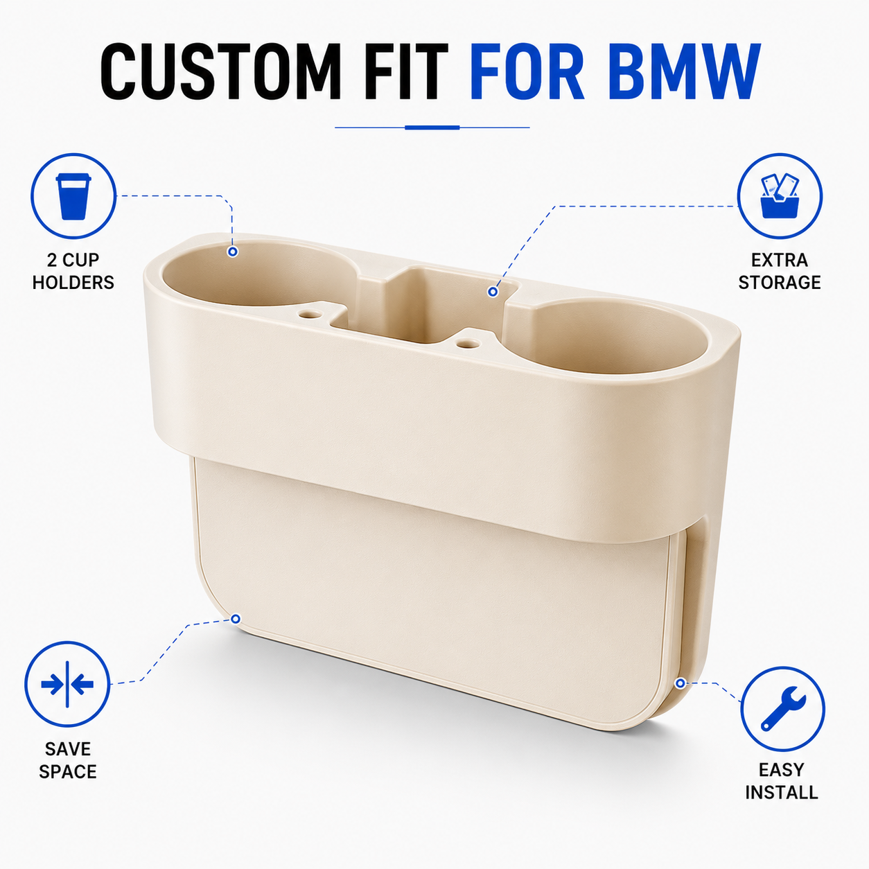 Custom Fit for BMW Car Seat Gap Organizer with Dual Cup Holders and Phone Storage, Multifunction Vehicle Interior Organizer