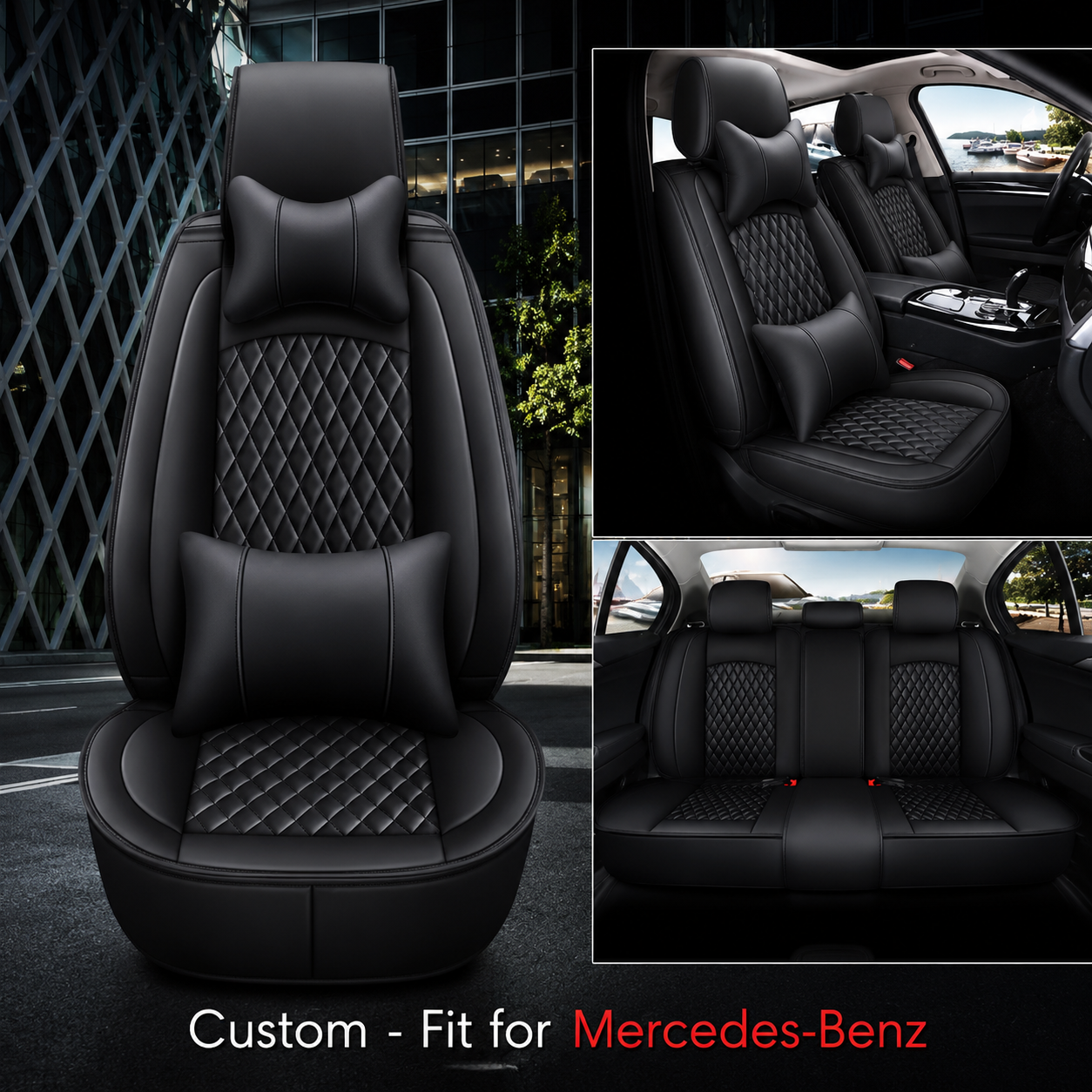 2 Car Seat Covers Full Set, Custom For Your Cars, Waterproof Leather Front Rear Seat Automotive Protection Cushions, Car Accessories MB - Delicate Leather