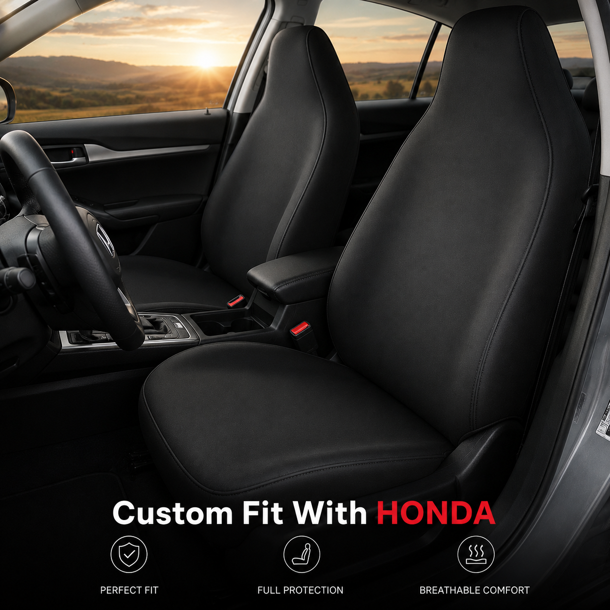 Honda Car Seat Covers – Custom Fit Front Bucket Seat Protector Set, Airbag Compatible Interior Accessories - Delicate Leather