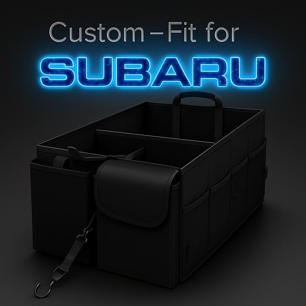 Car Trunk Organizer - Collapsible, Custom fit for Subaru, Multi-Compartment SUV Organizer with Adjustable Straps, SU12993 - Delicate Leather