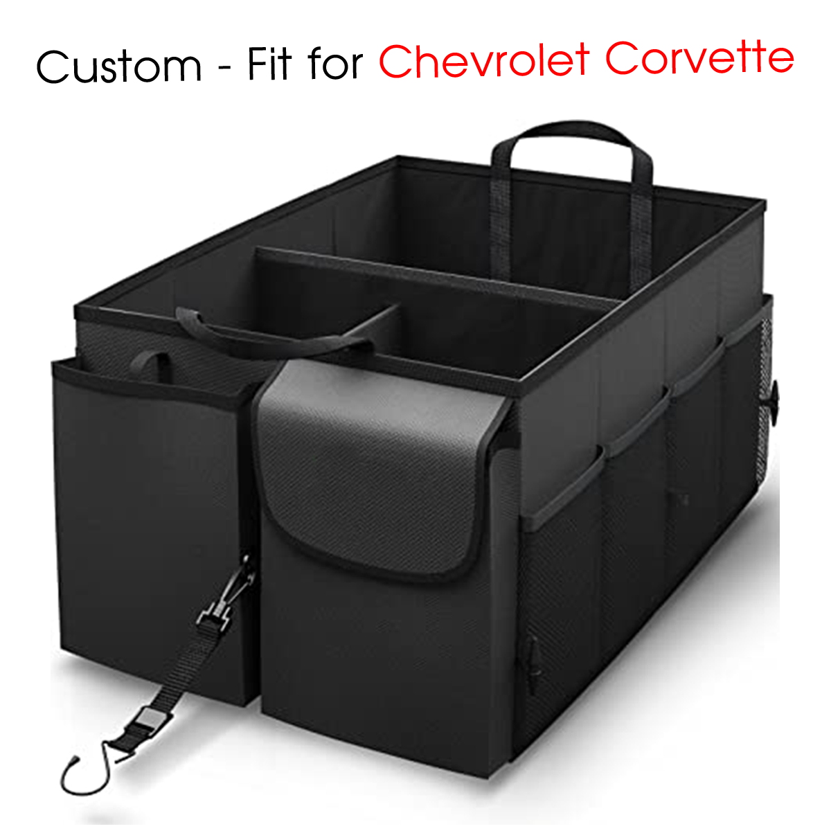 Car Trunk Organizer - Collapsible, Custom-Fit For Chevrolet Corvette, Multi-Compartment Automotive SUV Car Organizer for Storage w/ Adjustable Straps - Car Accessories for Women and Men DLCC232 - Delicate Leather