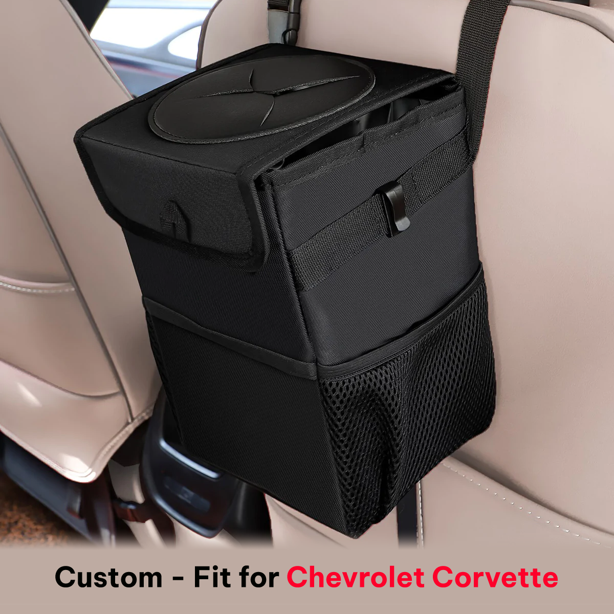 Waterproof Car Trash Can with Lid and Storage Pockets, Custom-Fit For Car, 100% Leak-Proof Car Organizer, Waterproof Car Garbage Can, Multipurpose Trash Bin for Car DLCC234