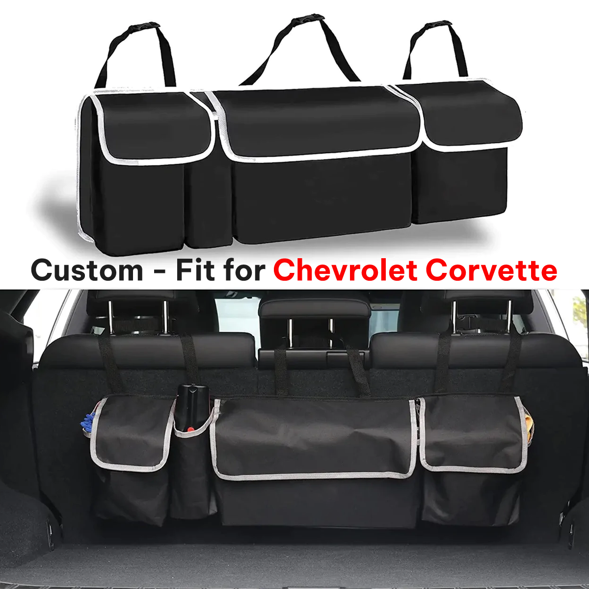 Car Trunk Hanging Organizer, Custom-Fit For Chevrolet Corvette, Foldable Car Trunk Organizer Maximizing Your Trunk Space DLCC239 - Delicate Leather
