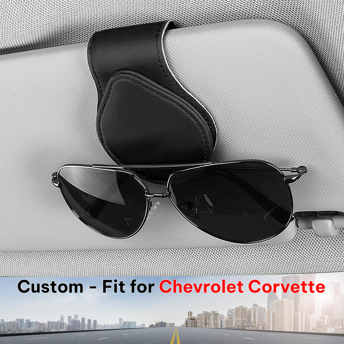 Car Sunglasses Holder, Custom-Fit For Chevrolet Corvette, Magnetic Leather Glasses Frame 2024 Update DLCC230 - Delicate Leather