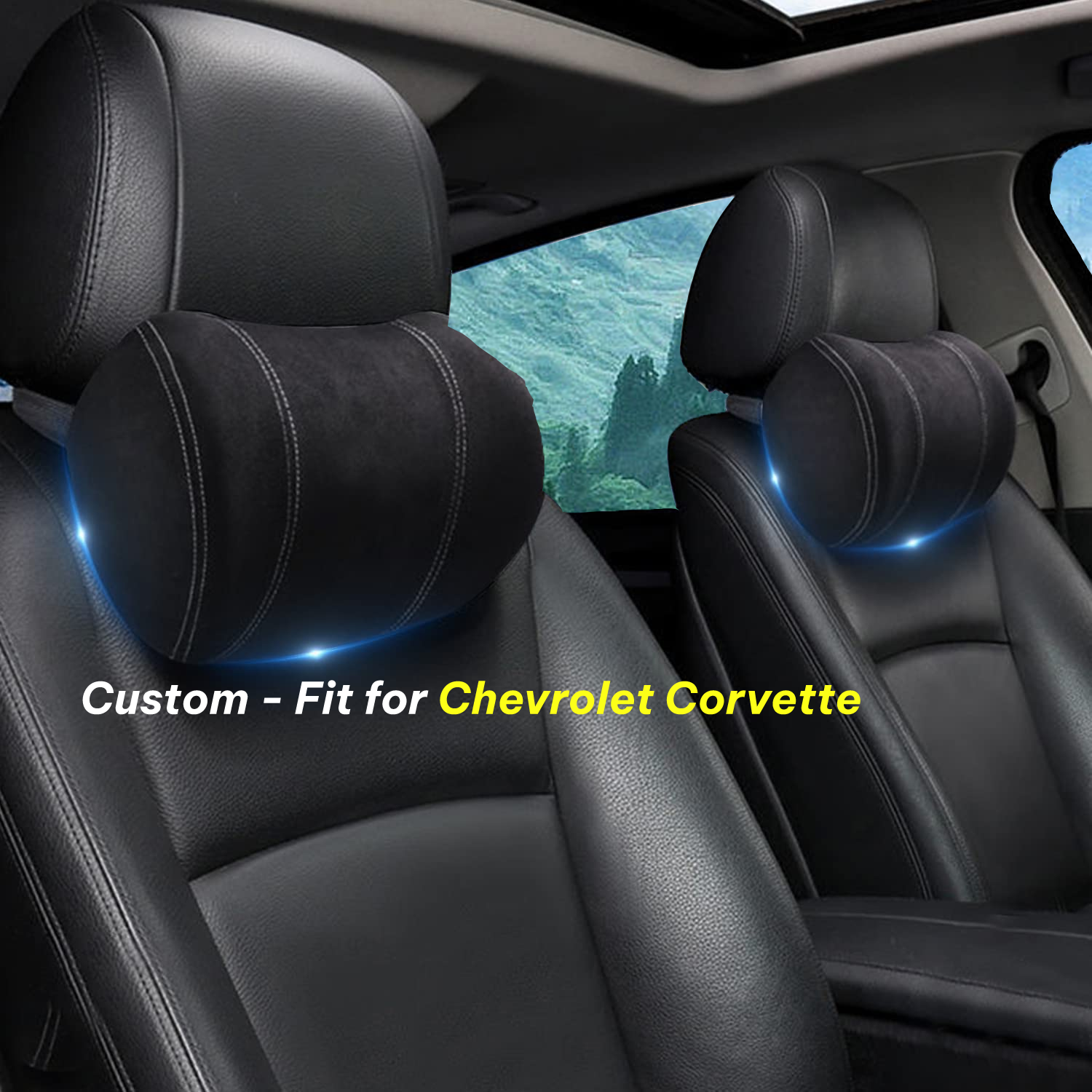 Car Headrest (2 PCS), Custom-Fit For Chevrolet Corvette, Update Version Premium Memory Foam Car Neck Pillow DLCC227 - Delicate Leather