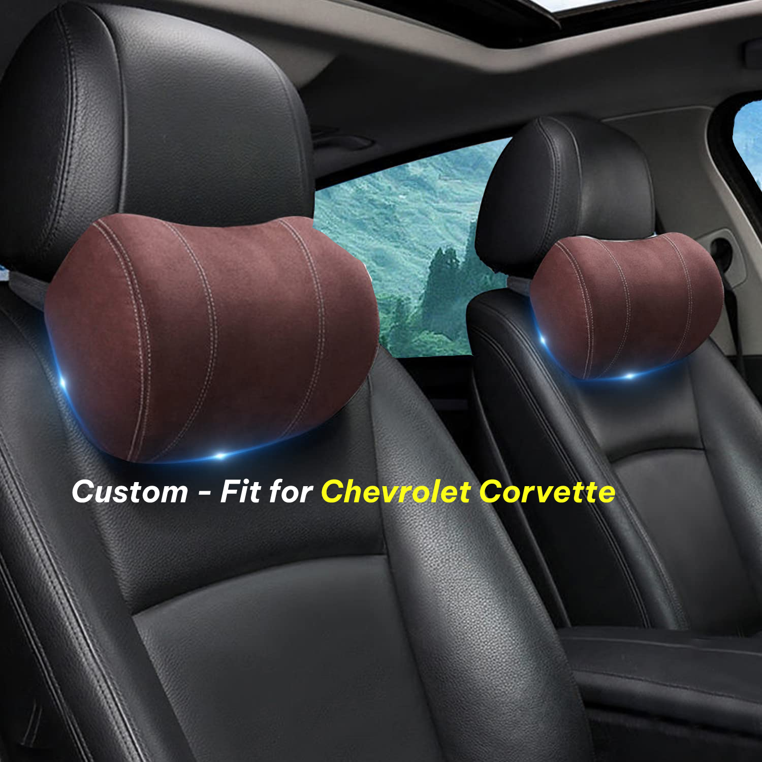 Car Headrest (2 PCS), Custom-Fit For Chevrolet Corvette, Update Version Premium Memory Foam Car Neck Pillow DLCC227 - Delicate Leather