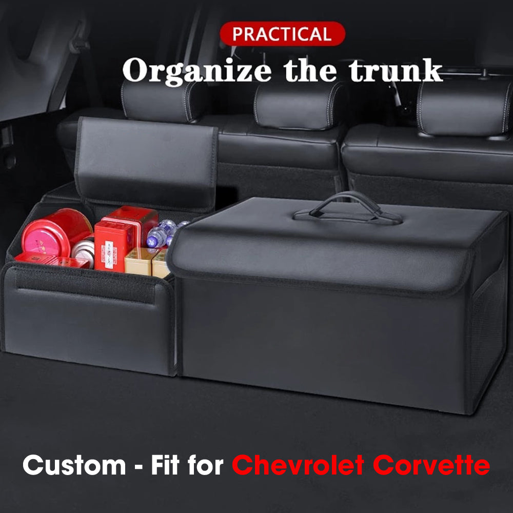 Foldable Trunk Storage Luggage Organizer Box, Custom-Fit For Chevrolet Corvette, SUV Trunk Organizer Van Cargo Carrier Caddy for Shopping, Camping Picnic, Home Garage DLCC241 - Delicate Leather