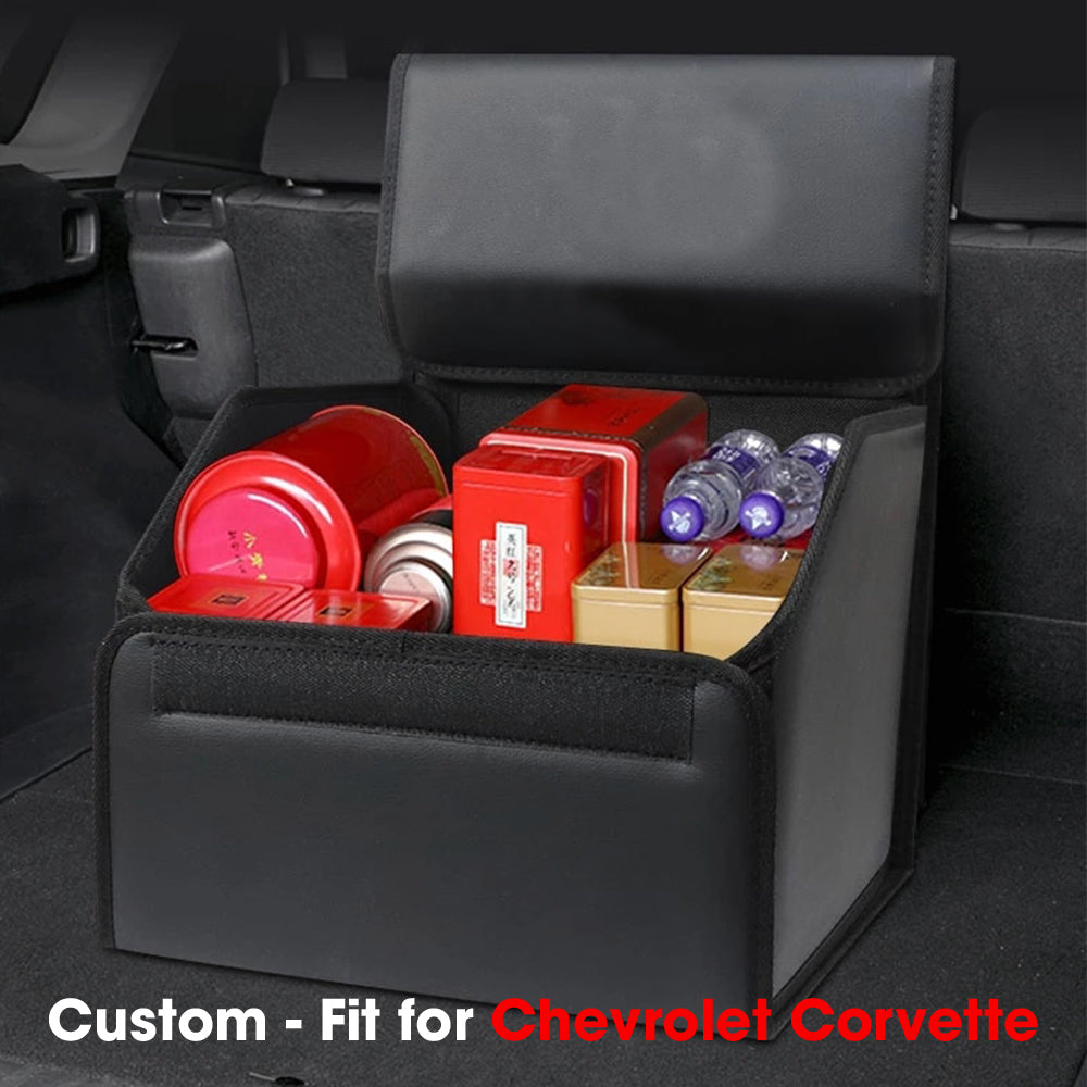 Foldable Trunk Storage Luggage Organizer Box, Custom-Fit For Chevrolet Corvette, SUV Trunk Organizer Van Cargo Carrier Caddy for Shopping, Camping Picnic, Home Garage DLCC241 - Delicate Leather