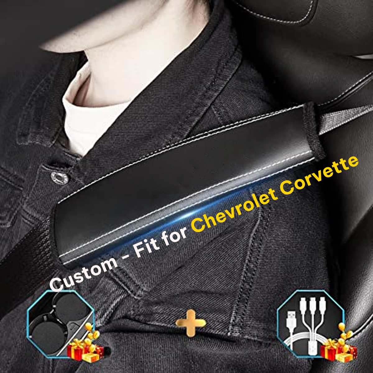 Car Seat Belt Covers (2PCS), Custom-Fit For Chevrolet Corvette, Microfiber Leather Seat Belt Shoulder Pads for More Comfortable Driving, Car Accessories DLCC238 - Delicate Leather