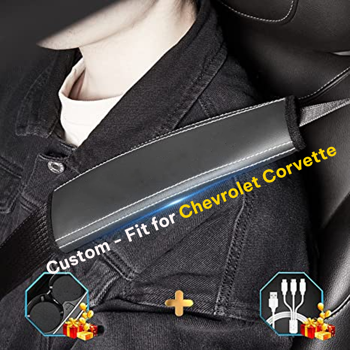 Car Seat Belt Covers (2PCS), Custom-Fit For Chevrolet Corvette, Microfiber Leather Seat Belt Shoulder Pads for More Comfortable Driving, Car Accessories DLCC238 - Delicate Leather