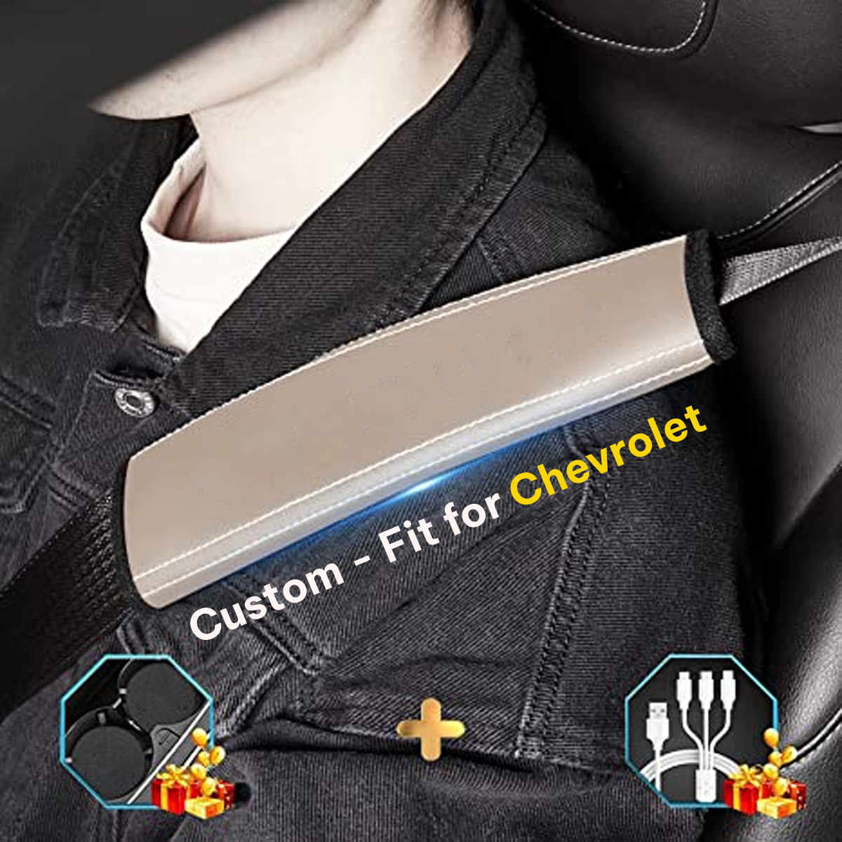 Car Seat Belt Covers (2PCS), Custom-Fit For Chevrolet, Microfiber Leather Seat Belt Shoulder Pads for More Comfortable Driving, Car Accessories DLCH238 - Delicate Leather