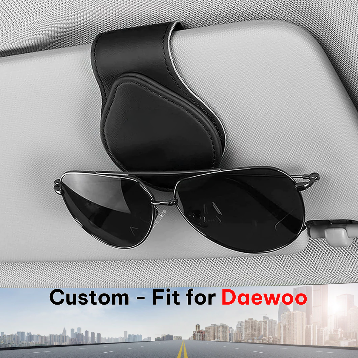 Car Sunglasses Holder, Custom-Fit For Daewoo, Magnetic Leather Glasses Frame 2024 Update DLDA230 - Delicate Leather
