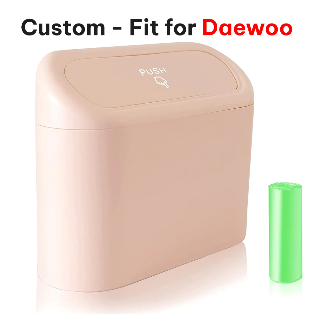 Delicate Leather Car Trash Can with Lid – Custom-Fit for Daewoo, Mini Waterproof Garbage Bin with Trash Bags, Cute Car Organizer for Storage & Waste - Delicate Leather