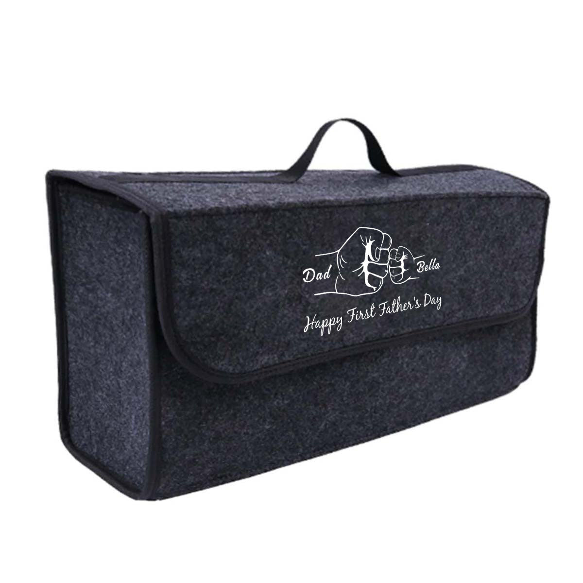 Personalized Soft Felt Car Bag Organizer, Happy Father's Day Folding Car Storage Box Non Slip Fireproof Car Trunk Organizer, Custom For Your Cars, Car Accessories, Gift for Daddy - Delicate Leather