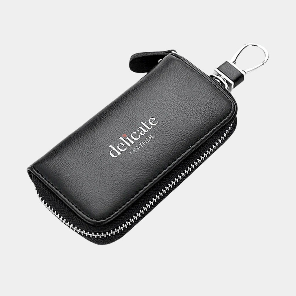 Delicate Leather Gender-Neutral Luxury Leather Key Holder Wallet with 6 Hooks and Zipper Closure for Car Keys - Delicate Leather
