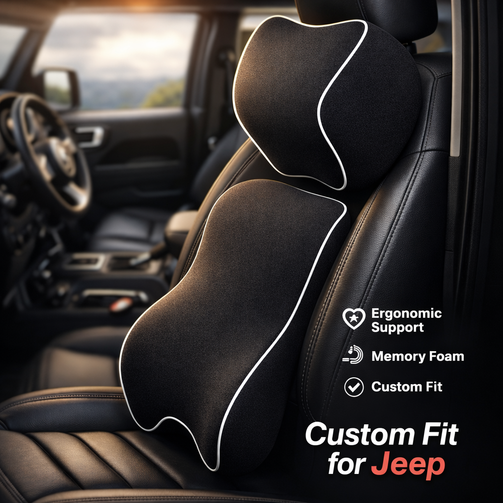Lumbar Support Cushion for Car and Headrest Neck Pillow Kit, Custom Fit For Car, Ergonomically Design for Car Seat, Car Accessories JE13983 - Delicate Leather