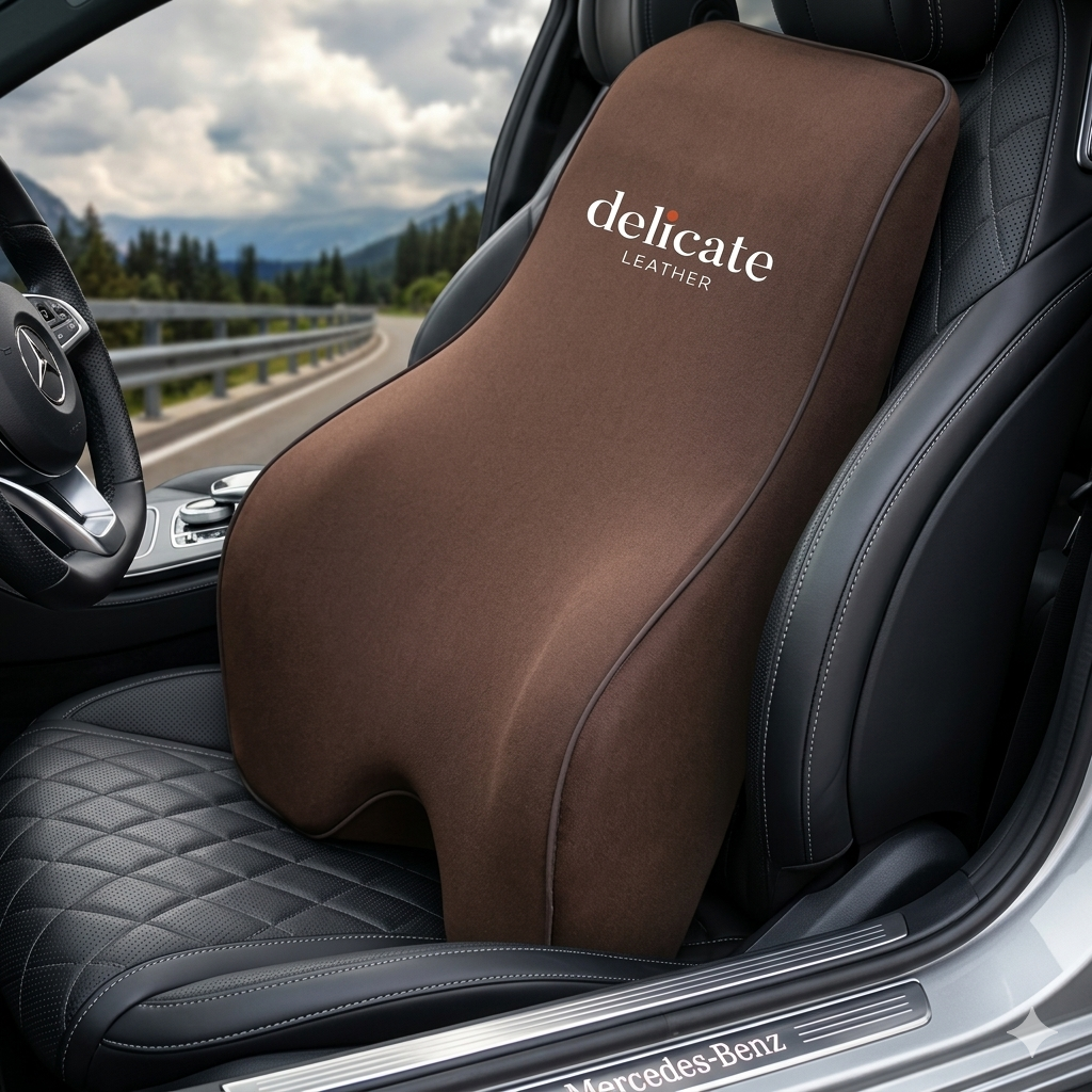 Lumbar Support Cushion for Car and Headrest Neck Pillow Kit, Custom For Cars, Ergonomically Design for Car Seat, Car Accessories UE13983 - Delicate Leather