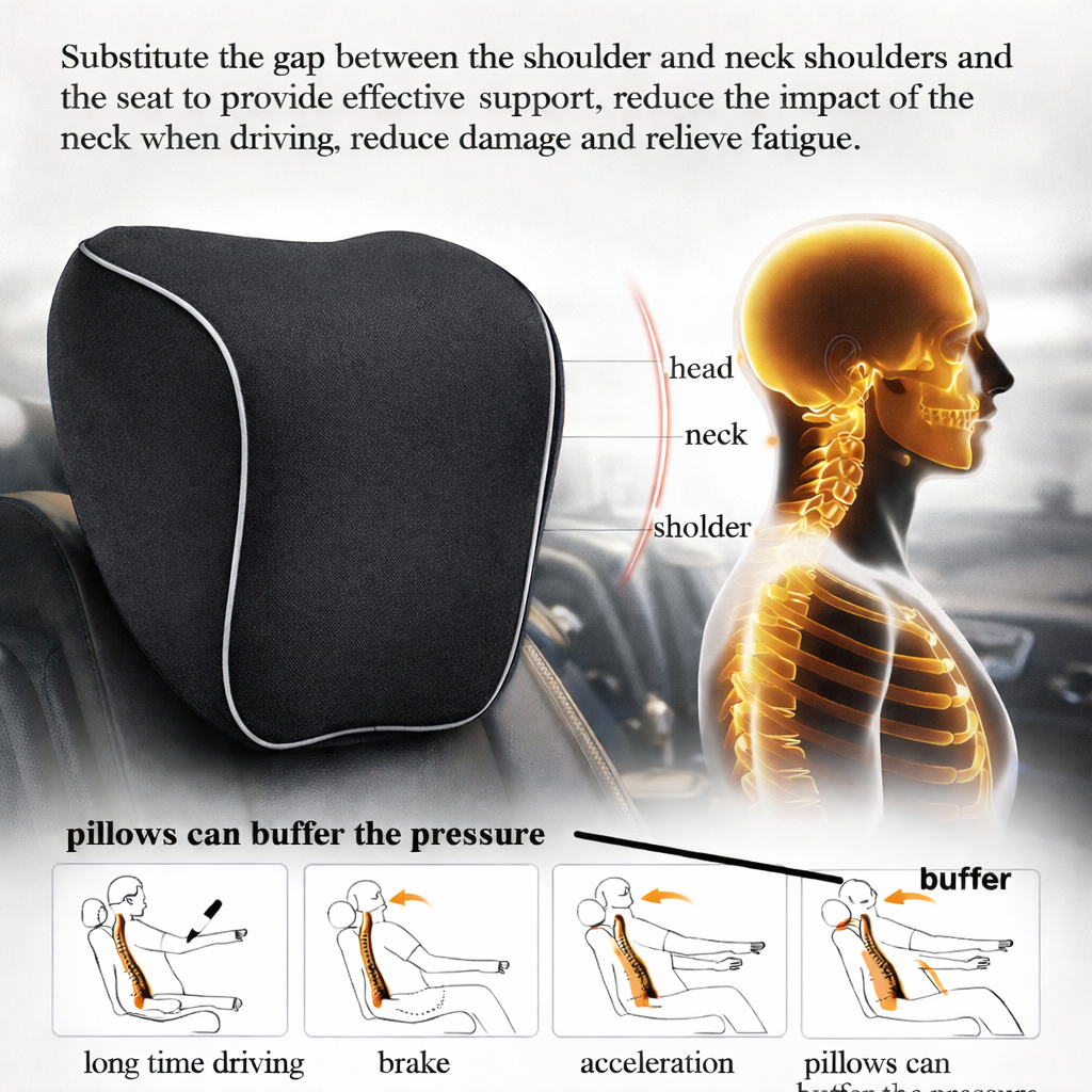 Lumbar Support Cushion for Car and Headrest Neck Pillow Kit, Custom Fit For Car, Ergonomically Design for Car Seat, Car Accessories JE13983 - Delicate Leather