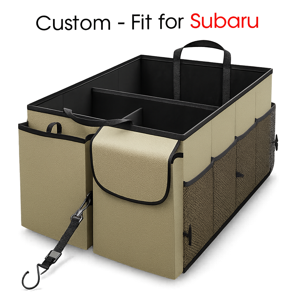 Car Trunk Organizer - Collapsible, Custom-Fit For Subaru, Multi-Compartment Automotive SUV Car Organizer for Storage w/ Adjustable Straps - Car Accessories for Women and Men DLTS232 - Delicate Leather