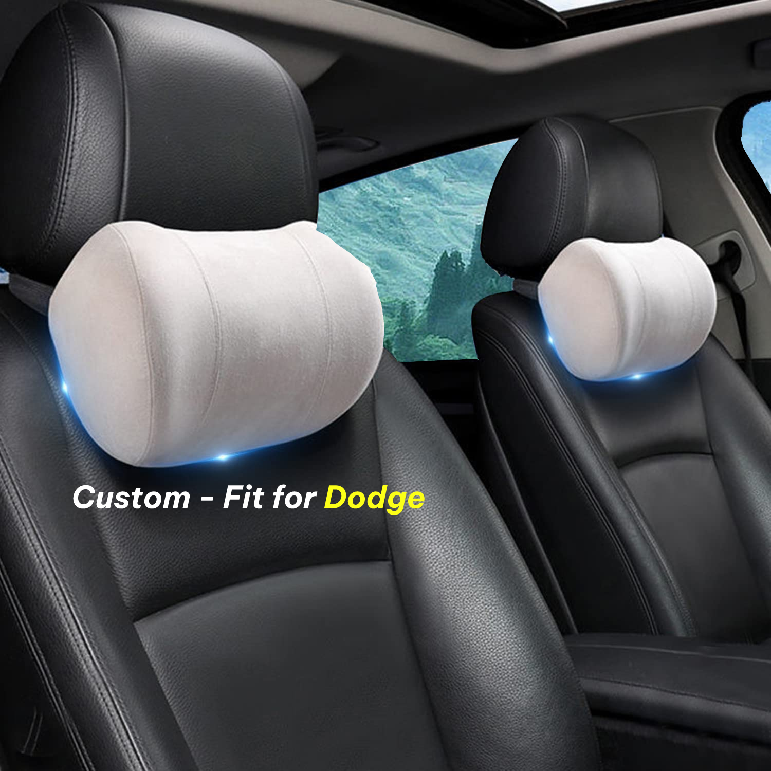 Car Headrest (2 PCS), Custom-Fit For Dodge, Update Version Premium Memory Foam Car Neck Pillow DLDE227 - Delicate Leather