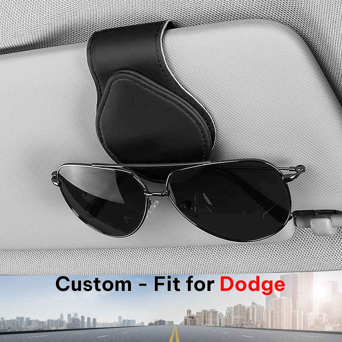 Car Sunglasses Holder, Custom-Fit For Dodge, Magnetic Leather Glasses Frame 2024 Update DLDE230 - Delicate Leather