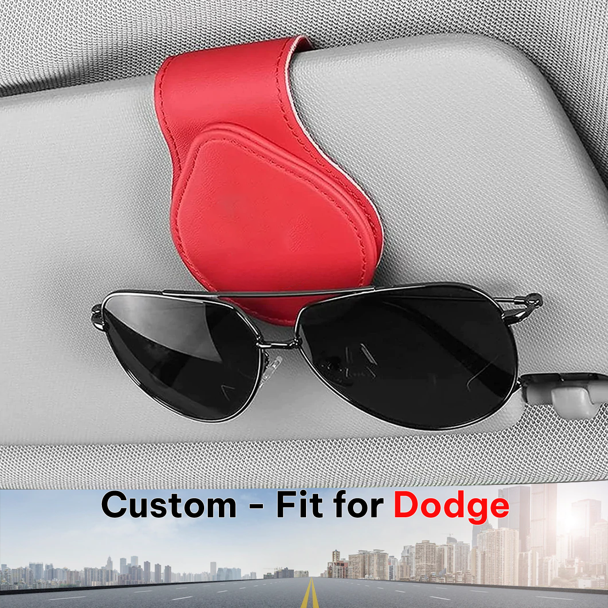 Car Sunglasses Holder, Custom-Fit For Dodge, Magnetic Leather Glasses Frame 2024 Update DLDE230 - Delicate Leather