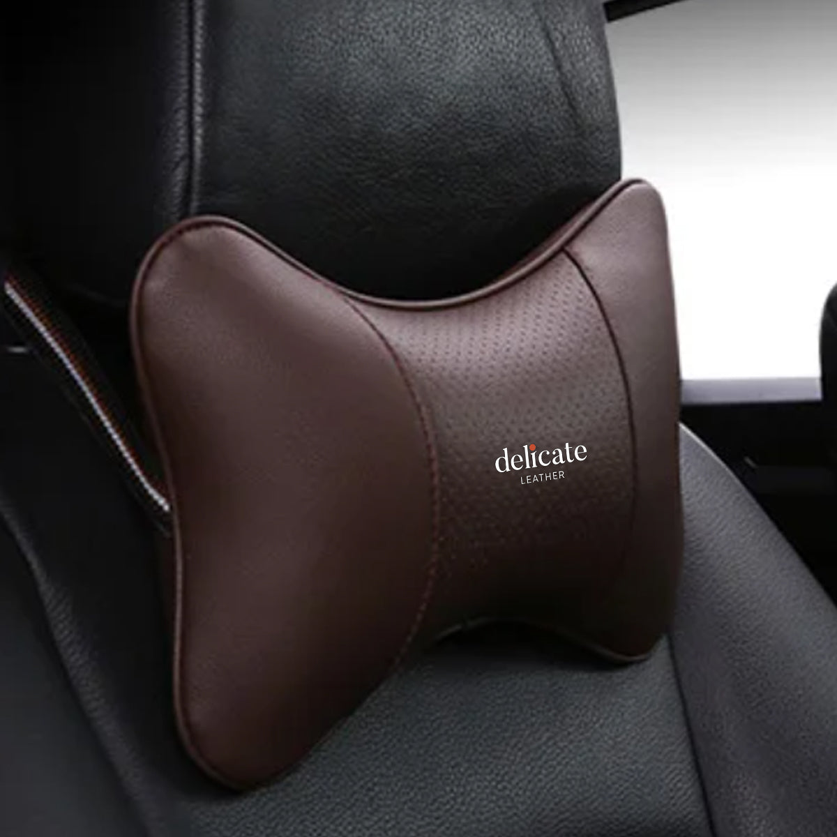 Universal Car Neck Pillow for Comfortable Support - Compatible with Most Auto Accessories and Filled with Fiber Material - Delicate Leather