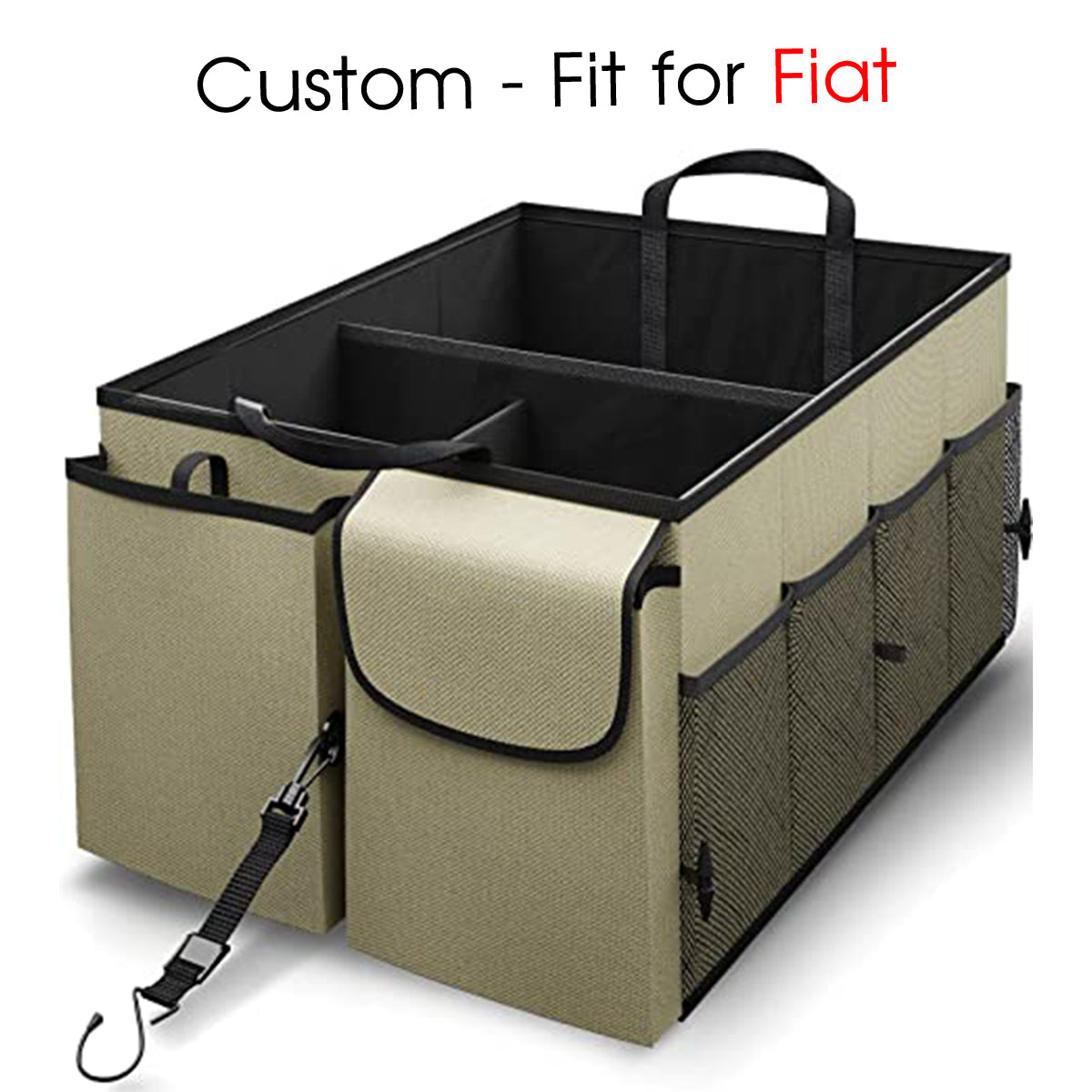 Car Trunk Organizer - Collapsible, Custom-Fit For Fiat, Multi-Compartment Automotive SUV Car Organizer for Storage w/ Adjustable Straps - Car Accessories for Women and Men DLFT232 - Delicate Leather