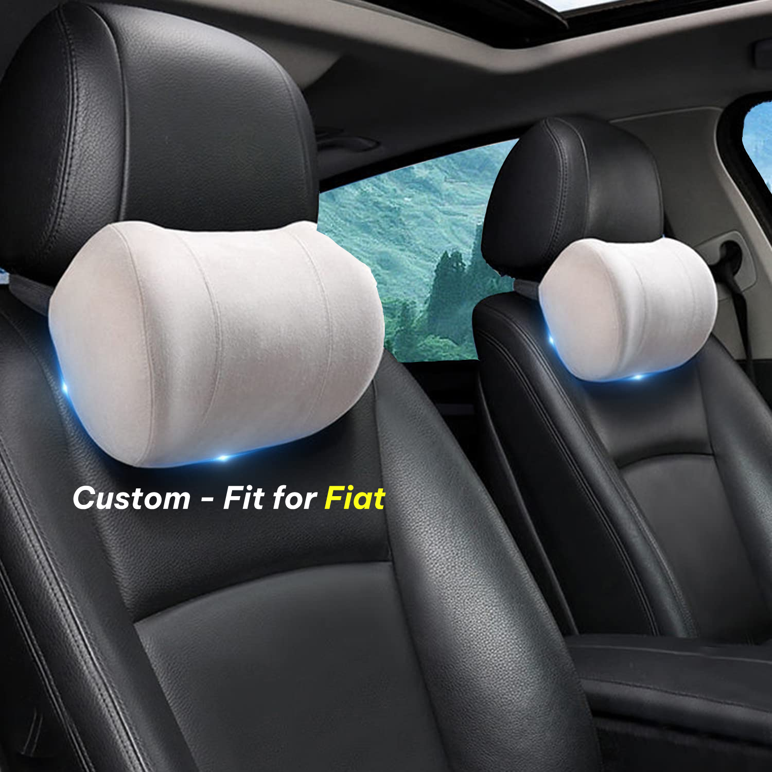 Car Headrest (2 PCS), Custom-Fit For Fiat, Update Version Premium Memory Foam Car Neck Pillow DLFT227 - Delicate Leather