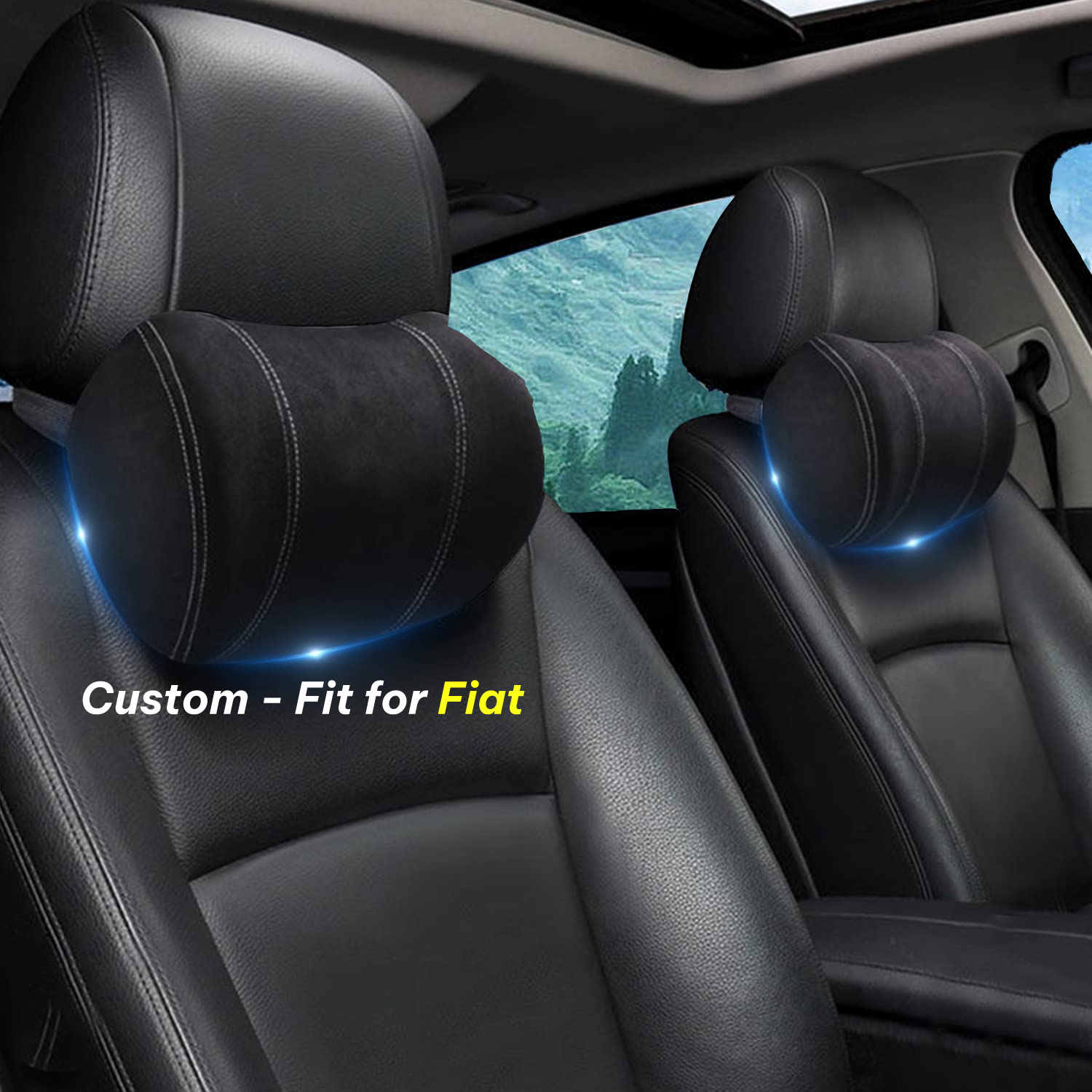 Car Headrest (2 PCS), Custom-Fit For Fiat, Update Version Premium Memory Foam Car Neck Pillow DLFT227 - Delicate Leather
