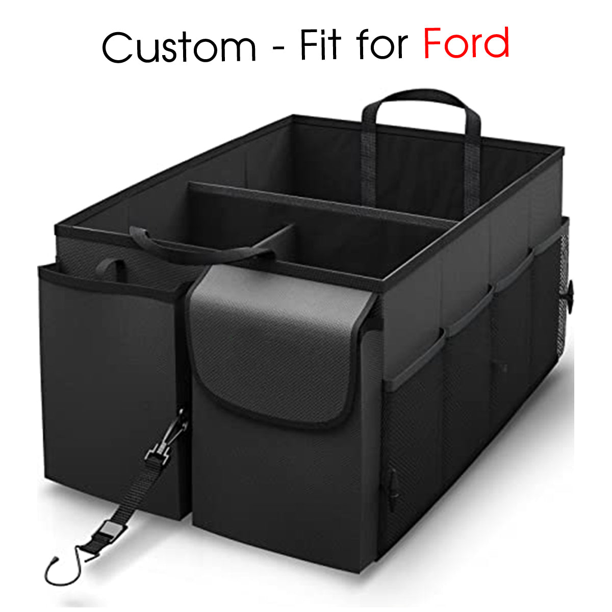Car Trunk Organizer - Collapsible, Custom-Fit For Ford, Multi-Compartment Automotive SUV Car Organizer for Storage w/ Adjustable Straps - Car Accessories for Women and Men DLFD232 - Delicate Leather