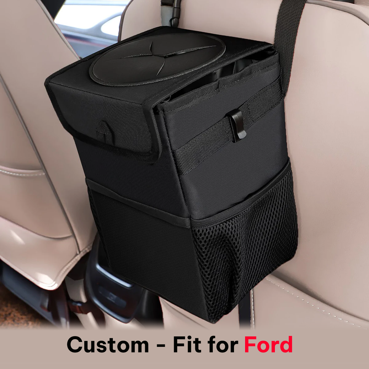 Waterproof Car Trash Can with Lid and Storage Pockets, Custom-Fit For Car, 100% Leak-Proof Car Organizer, Waterproof Car Garbage Can, Multipurpose Trash Bin for Car DLFD234