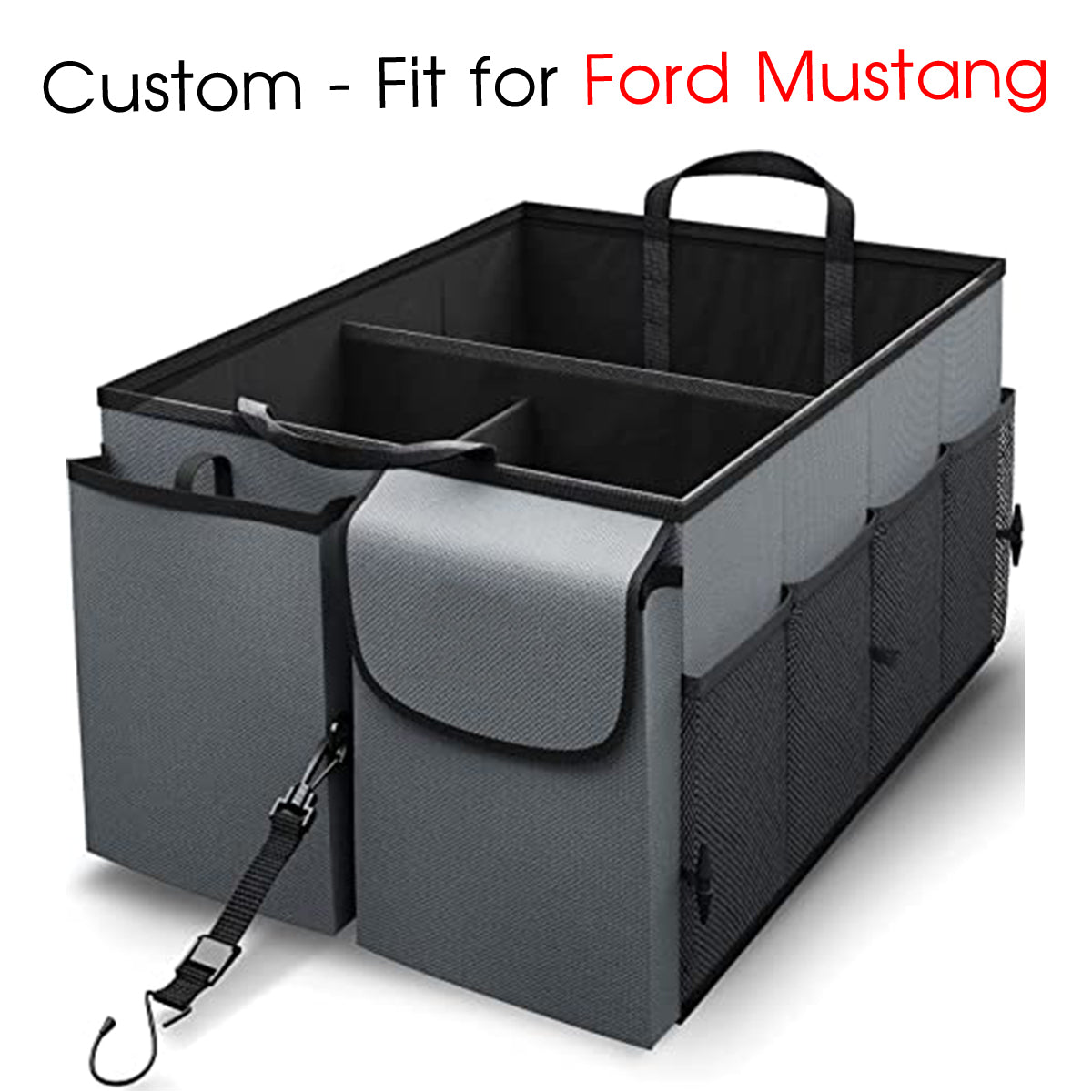 Car Trunk Organizer - Collapsible, Custom-Fit For Ford Mustang, Multi-Compartment Automotive SUV Car Organizer for Storage w/ Adjustable Straps - Car Accessories for Women and Men DLFM232 - Delicate Leather