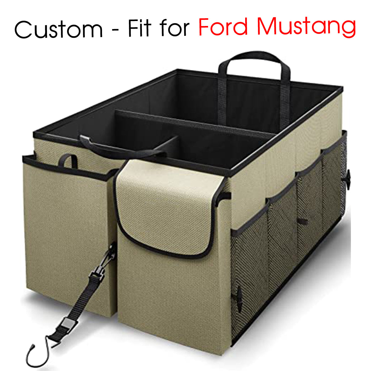 Car Trunk Organizer - Collapsible, Custom-Fit For Ford Mustang, Multi-Compartment Automotive SUV Car Organizer for Storage w/ Adjustable Straps - Car Accessories for Women and Men DLFM232 - Delicate Leather