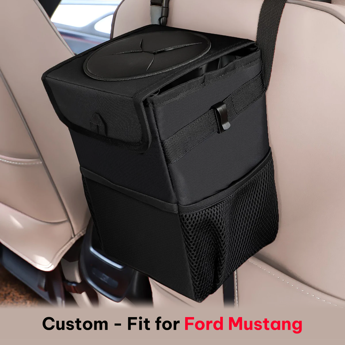 Waterproof Car Trash Can with Lid and Storage Pockets, Custom-Fit For Car, 100% Leak-Proof Car Organizer, Waterproof Car Garbage Can, Multipurpose Trash Bin for Car DLFM234