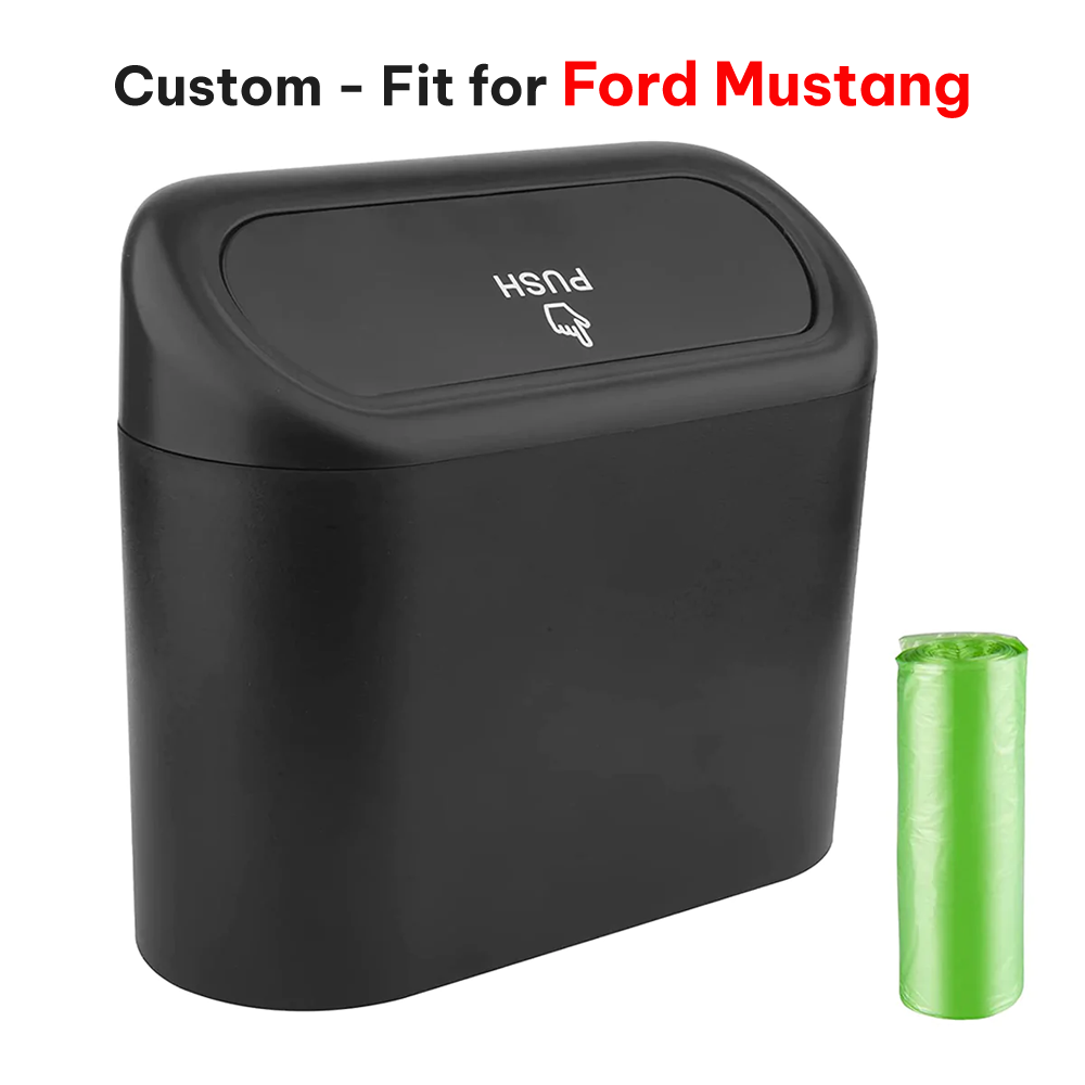 Delicate Leather Car Trash Can with Lid – Custom-Fit for Ford Mustang, Mini Waterproof Garbage Bin with Trash Bags, Cute Car Organizer for Storage & Waste - Delicate Leather