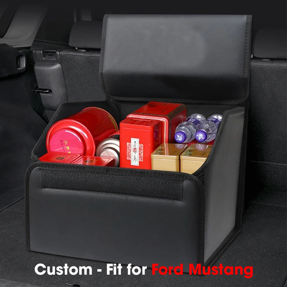 Foldable Trunk Storage Luggage Organizer Box, Custom-Fit For Ford Mustang, SUV Trunk Organizer Van Cargo Carrier Caddy for Shopping, Camping Picnic, Home Garage DLFM241 - Delicate Leather