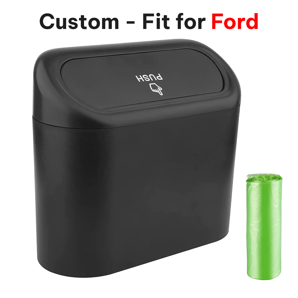 Delicate Leather Car Trash Can with Lid – Custom-Fit for Ford, Mini Waterproof Garbage Bin with Trash Bags, Cute Car Organizer for Storage & Waste - Delicate Leather