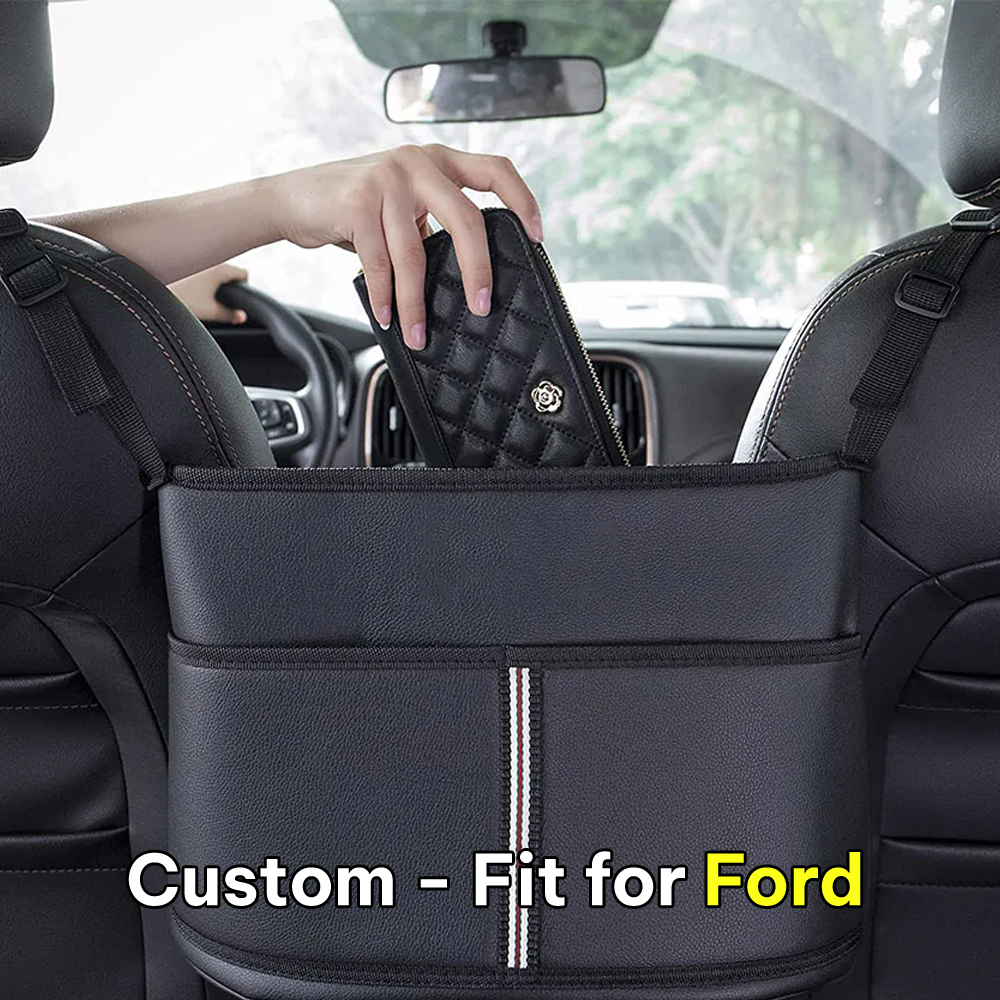 Car Purse Holder for Car Handbag Holder Between Seats Premium PU Leather, Custom Fit For Ford, Hanging Car Purse Storage Pocket Back Seat Pet Barrier DLFD223 - Delicate Leather