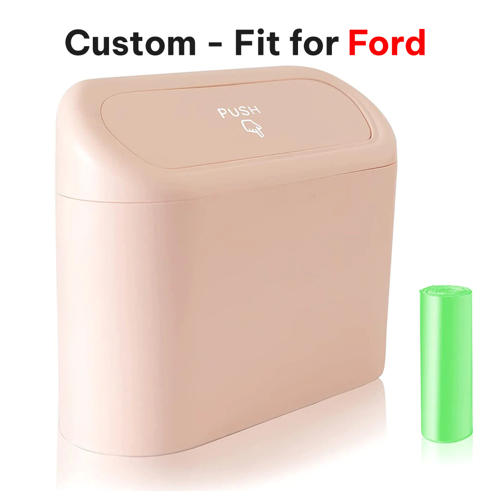 Delicate Leather Car Trash Can with Lid – Custom-Fit for Ford, Mini Waterproof Garbage Bin with Trash Bags, Cute Car Organizer for Storage & Waste - Delicate Leather