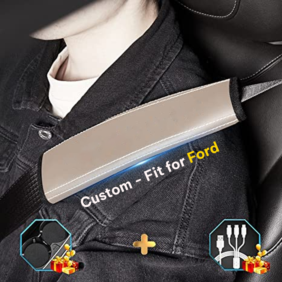 Car Seat Belt Covers (2PCS), Custom-Fit For Ford, Microfiber Leather Seat Belt Shoulder Pads for More Comfortable Driving, Car Accessories DLFD238 - Delicate Leather